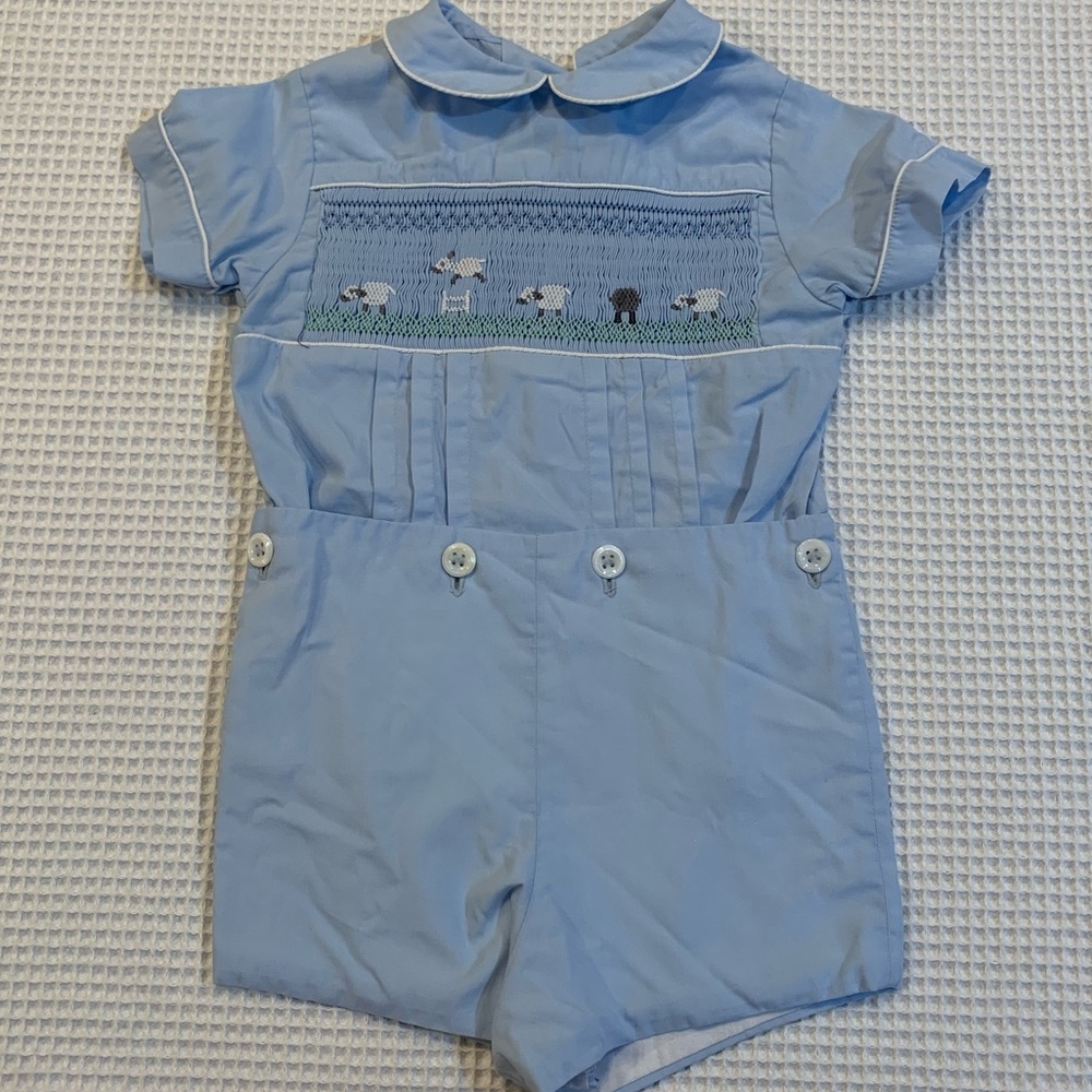 Handmade for You Smocked Lambs Button On Romper STS approximate 19”